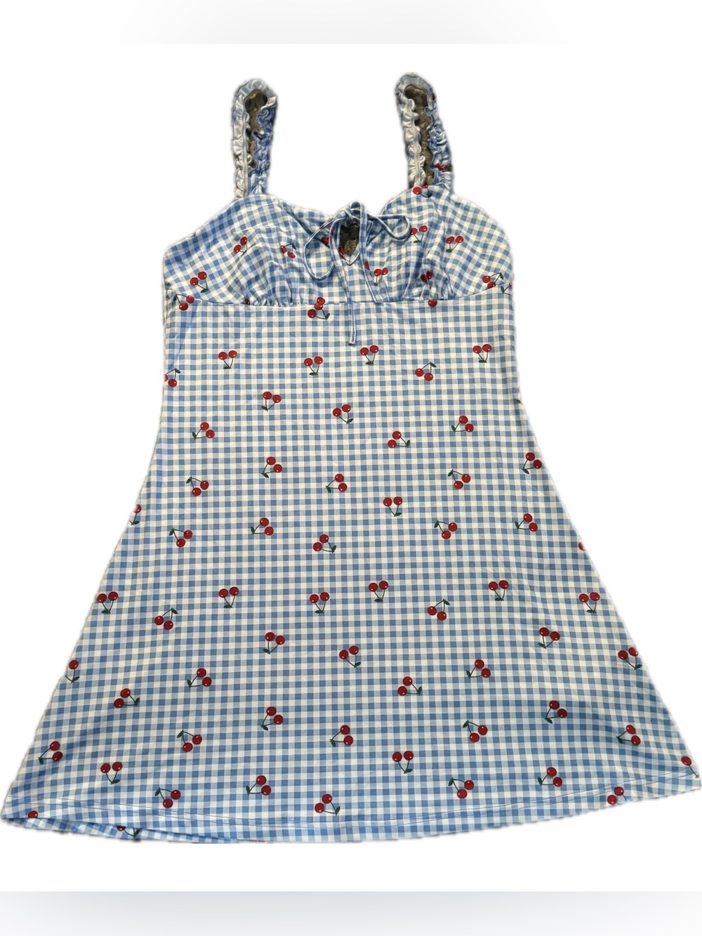 Blue Gingham & Cherry Print Sundress
